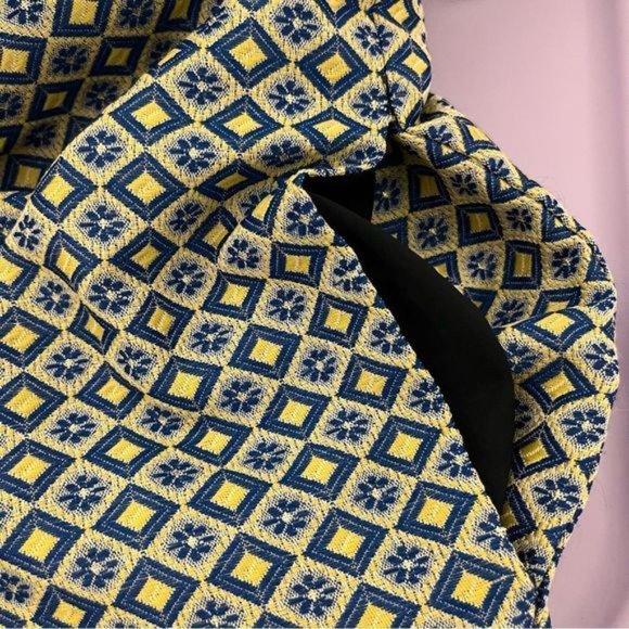 Club Monaco Textured diamond print blue yellow shift dress Short sleeves size 6 - Picture 6 of 12